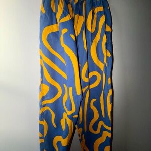 Lucy & Yak ALEXA Blue and Yellow Abstract Pattern Pants